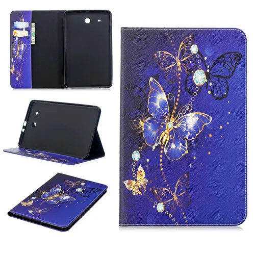 Фиолетовый Золотая бабочка шаблон чехол для планшета Samsung Galaxy Tab E 9 6 T560 T561 Smart Cover