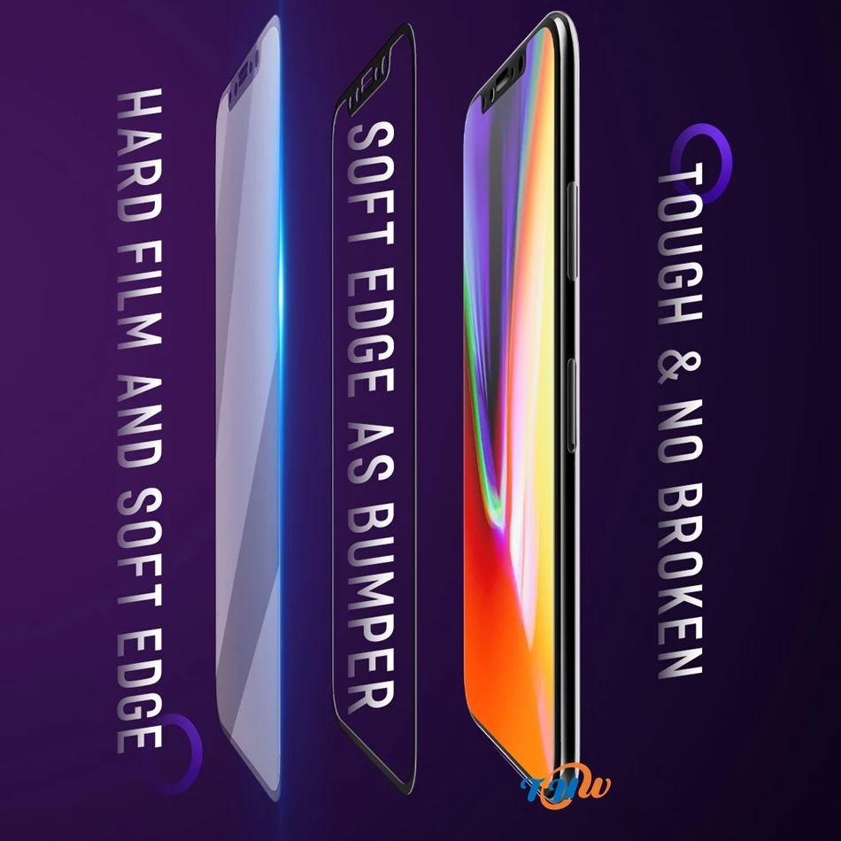 0.23mm 3D Curved Tempered Glass for iPhone X, Full Cover Soft Edge High Definition Anti Blue Light Screen Protector for iPhone X