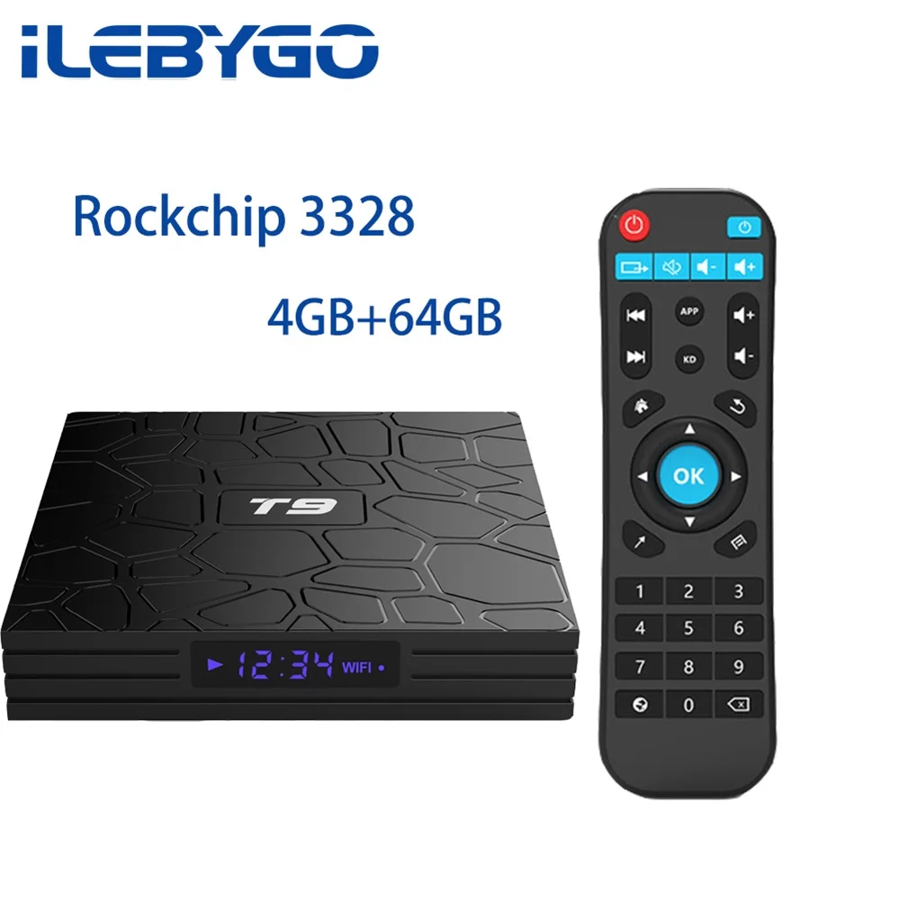 Ilebygo T9 Android ТВ коробка 4 ГБ, 32 ГБ, 64 ГБ OS 8,1 Smart ТВ-бокс на Rockchip RK3328 1080 P H.265 4 K GooglePlay медиаплеер PK H96