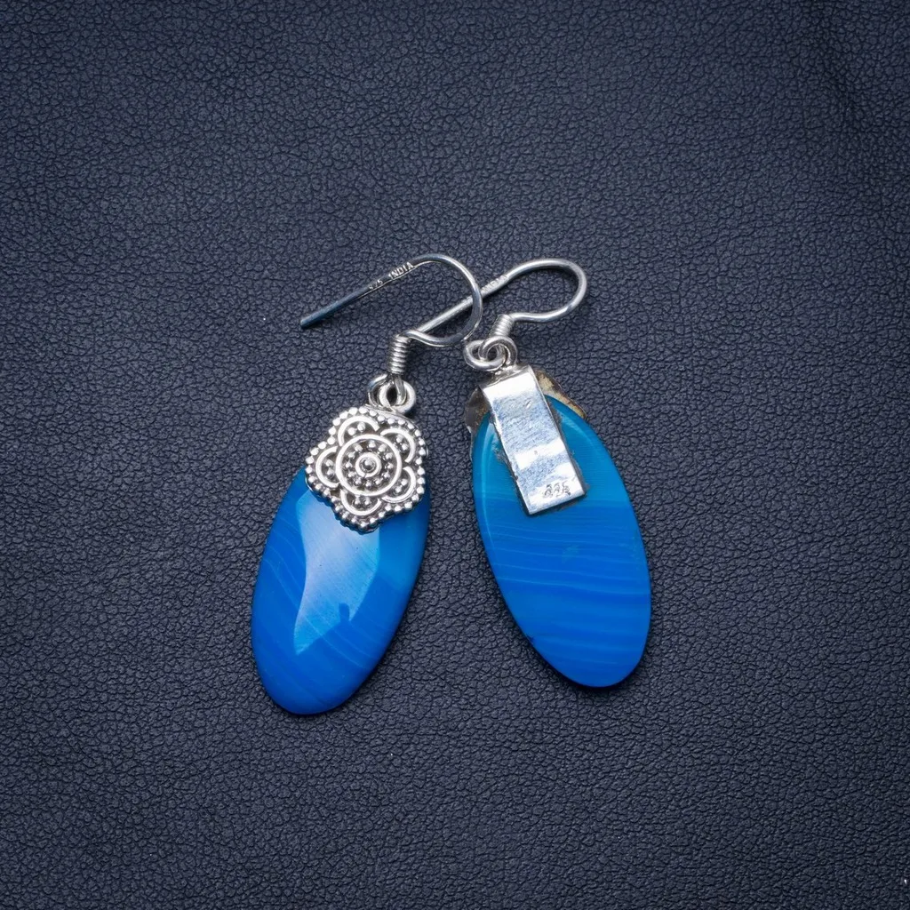 

Natural Botswana Agate Handmade Unique 925 Sterling Silver Earrings 1.75" X4892