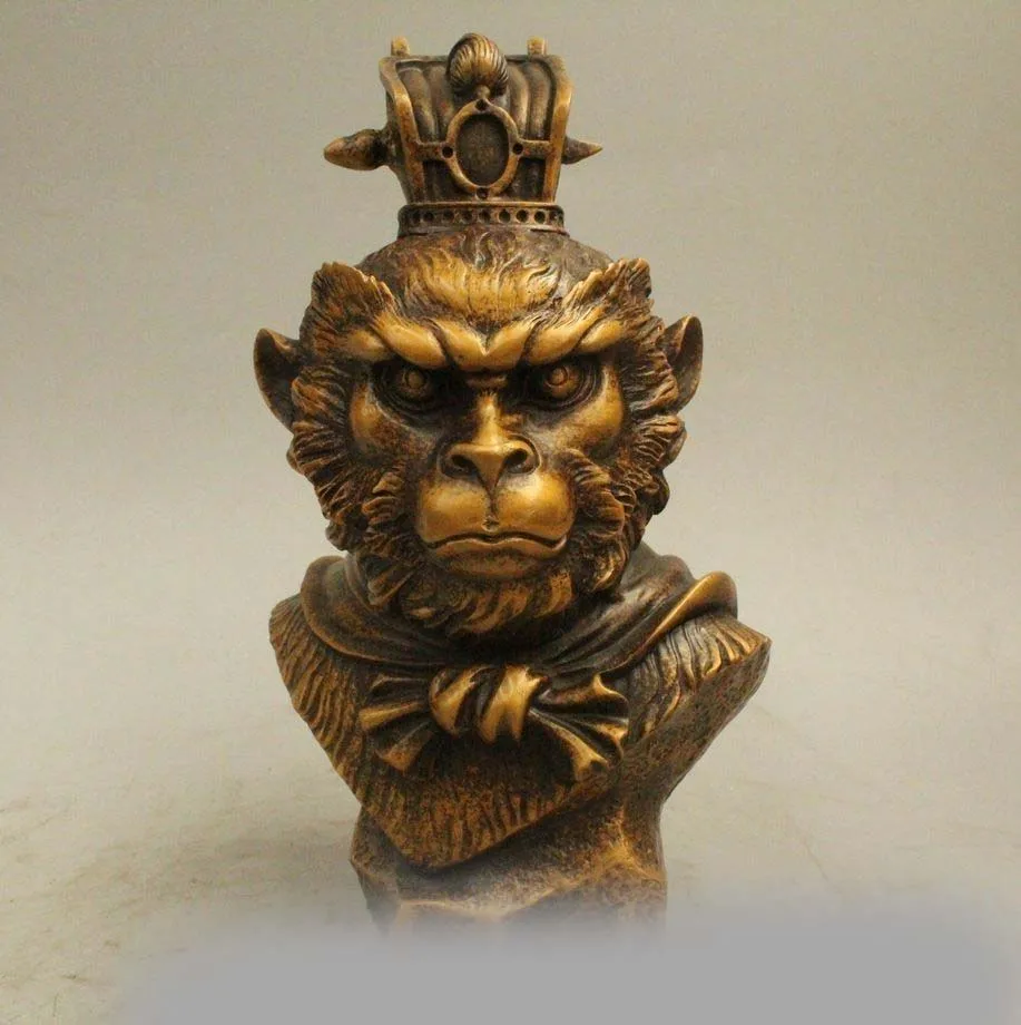 10 &quotКитай Народная медь Красивая Обезьяна Король солнце Wu Kong голова бюст Статуя