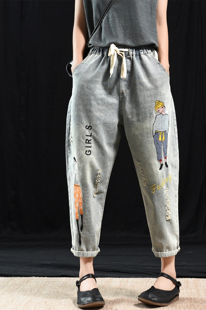 Женские джинсы в стиле ретро повседневные свободные винтажные брюки из денима с