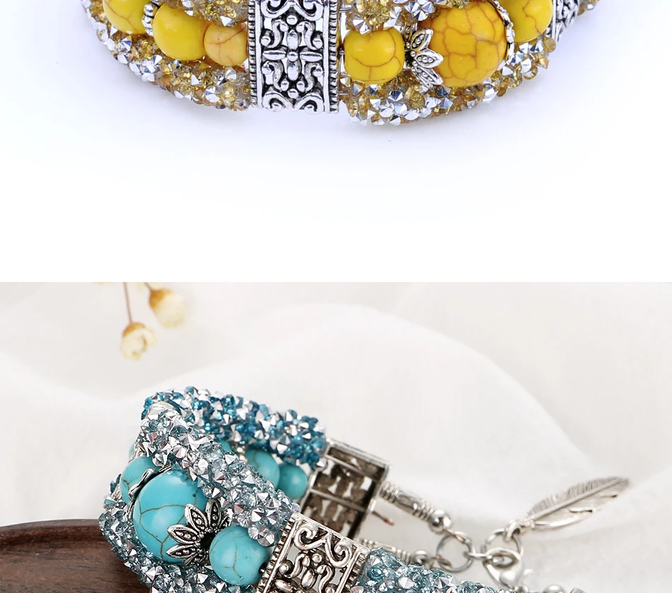 MNWT Boho винтажные браслеты с бирюзой для женщин, круглые бусины, ручная подвеска, яркий циркониевый женский браслет, модное ювелирное изделие