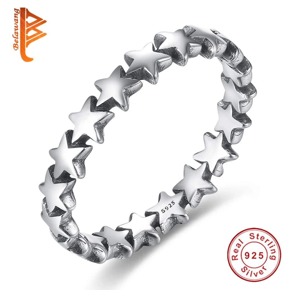 

BELAWANG 100% 925 Sterling Silver Rings Star Trail Stackable Finger Ring For Women/Lovers Authentic Jewelry Mother's Day Gift