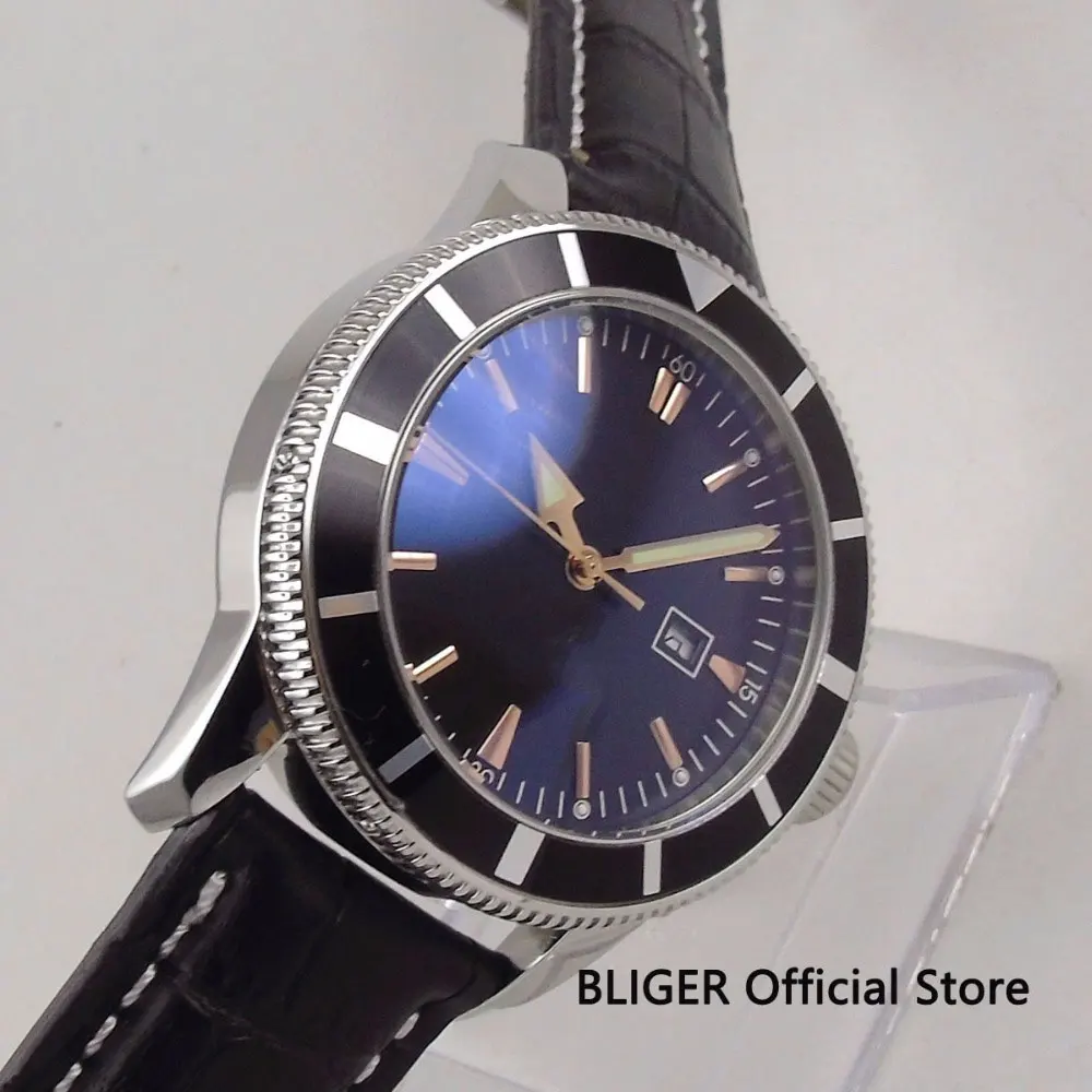 MIYOTA 8215 46 мм BLIGER мужские часы стерильные циферблат вращающийся Безель световой указатель цвета розового золота знаки Miyota автоматические движение мужские наручные часы - Цвет: MIYOTA 8215