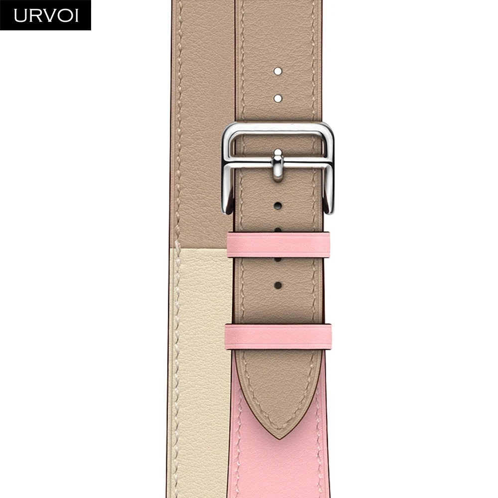 Rose Sakura C A URVOI двойной тур ремешок для Apple Watch серии 5 4 3 2 1 для iwatch натуральная кожа петля очень длинный ремень высокое качество - Цвет ремешка: Rose Sakura C A