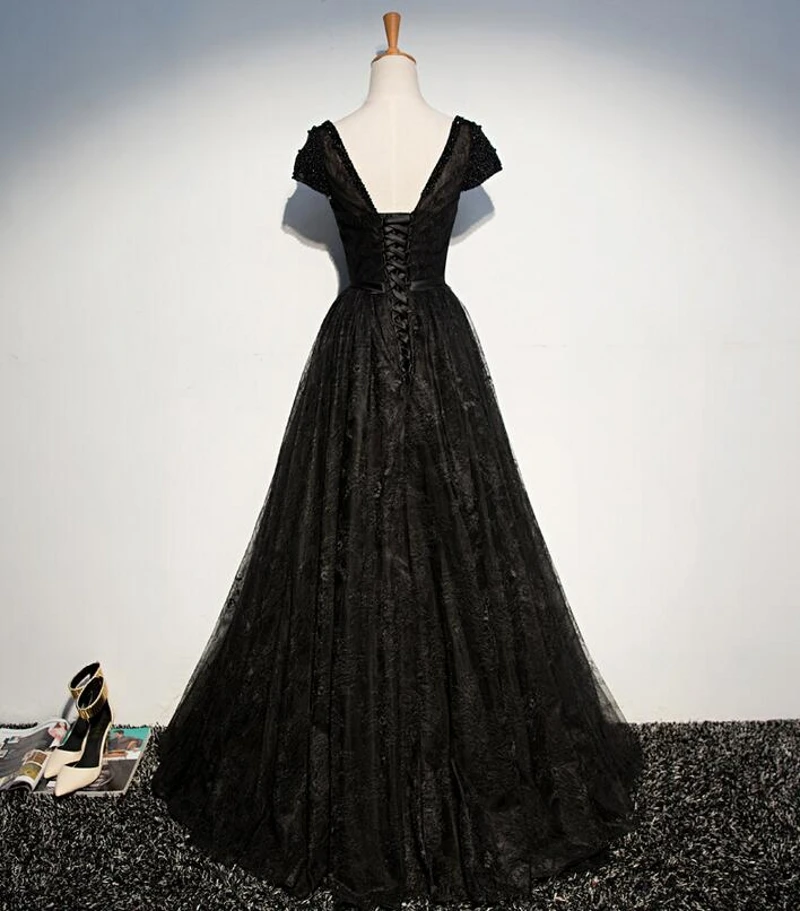 Сексуальные черные длинные кружевные вечерние платья красивые женские а-силуэта