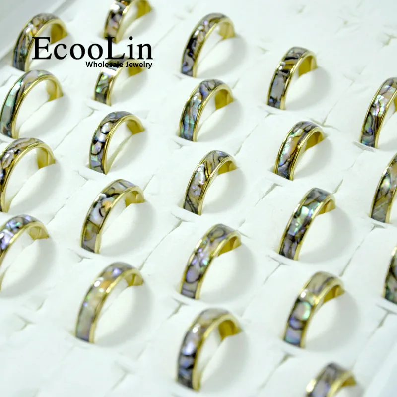 10 шт. модные кольца EcooLin из нержавеющей стали с ракушками морского абалона партия