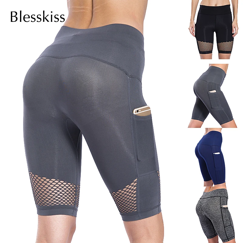 Женские шорты для йоги BLESSKISS с высокой талией спортивная одежда фитнеса до колена