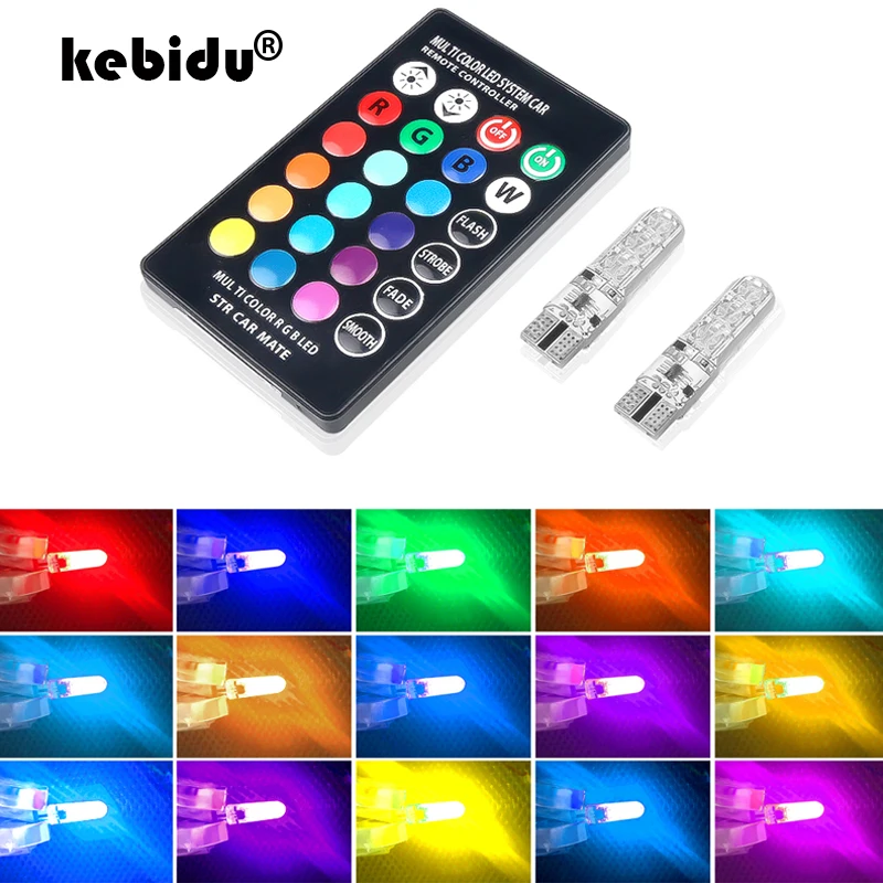 

Пульт дистанционного управления kebidu с 2 шт. RGB T10 W5W светодиодный 194 168 5050 6SMD автомобильный купольный светильник для чтения автомобилей клинов...