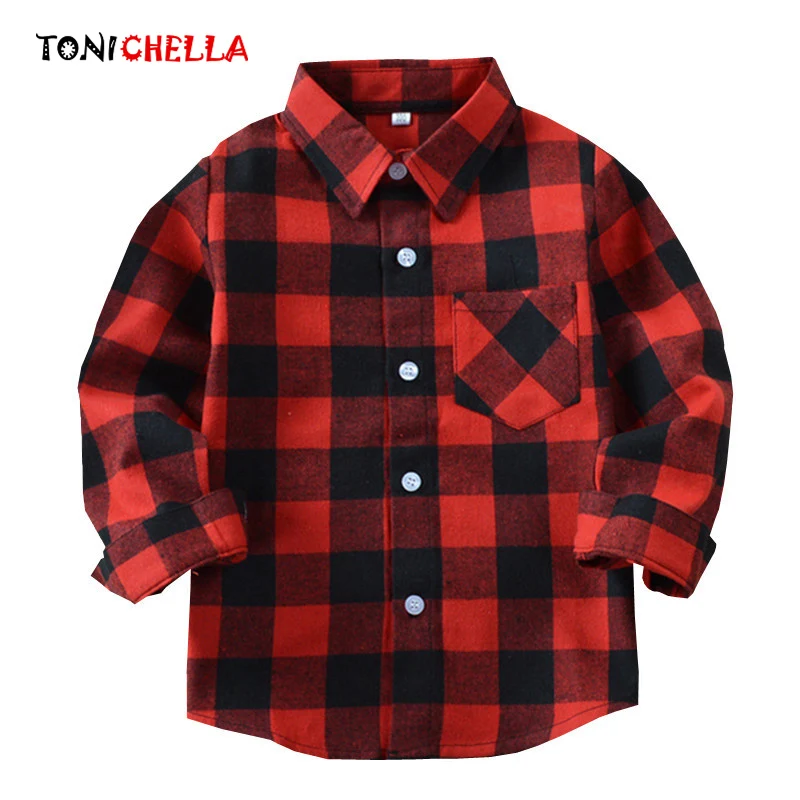 

Baby Cotton Plaid Shirt Kids Long Sleeve Boys Girls Red Black Blouse Children Turn Down Collar Fashion Outfit Clothes CL5117