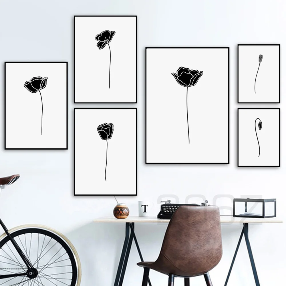 

Black White Flower Rose Minimalist Modern Nordic Posters And Prints Wall Art Canvas Painting Wall Pictures For Living Room Decor