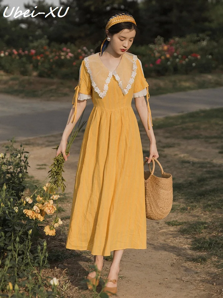 Ubei/летнее винтажное кружевное платье с воротником в стиле Питера Пэна высокой