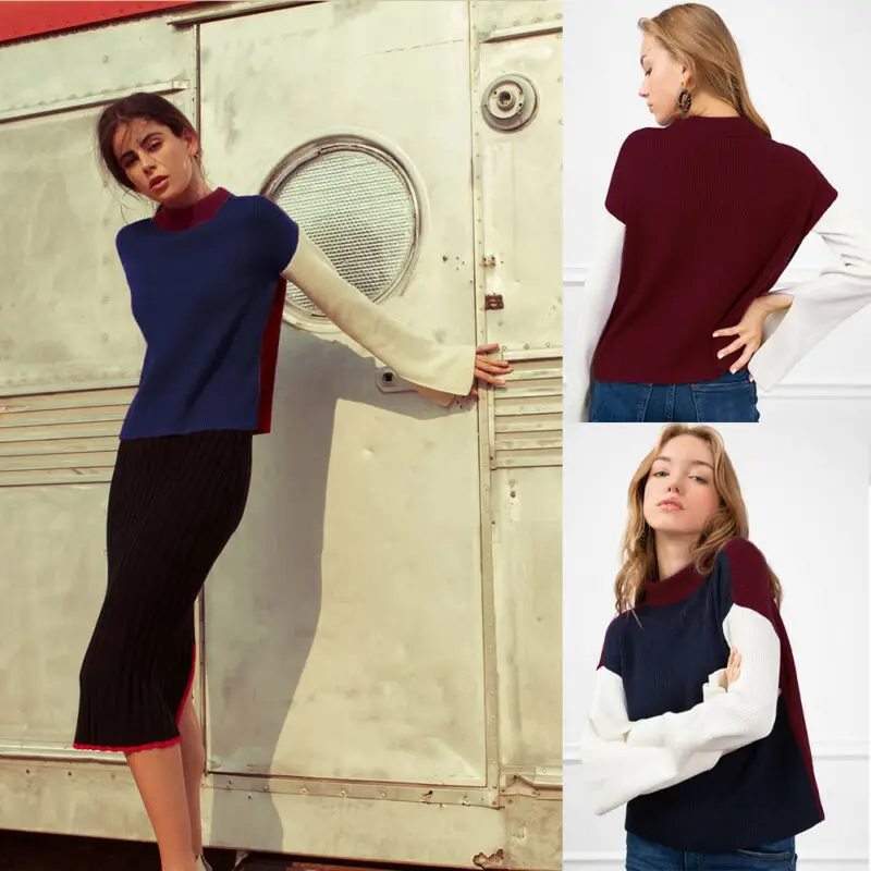 

Women Loose Sleeve Knitted Pullover Sweater Turtleneck Long Tops Knitwear