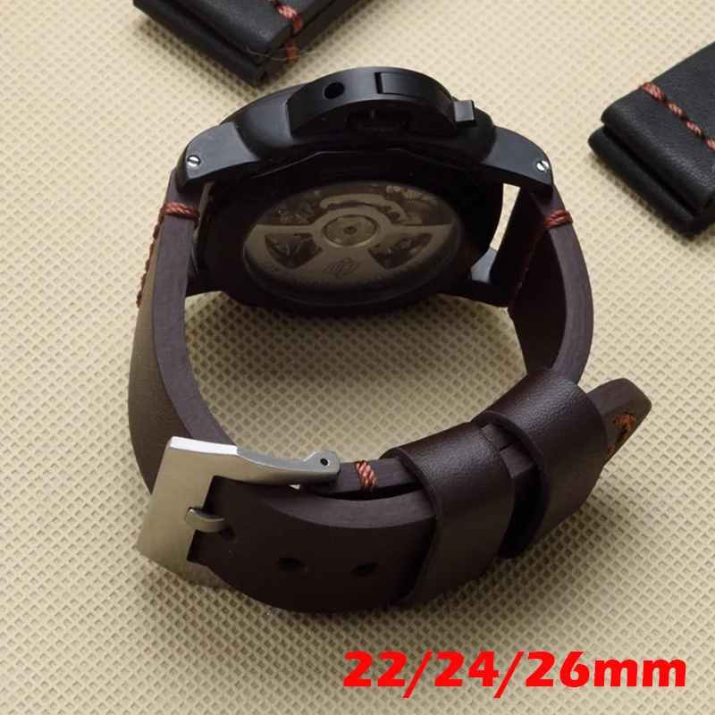 

2021 new Men 22mm 24mm 26mm Black Brown Genuine Leather Watchband Wristband For PAM Panerai Big Pilot Watch Garmin Fenix3 Strap