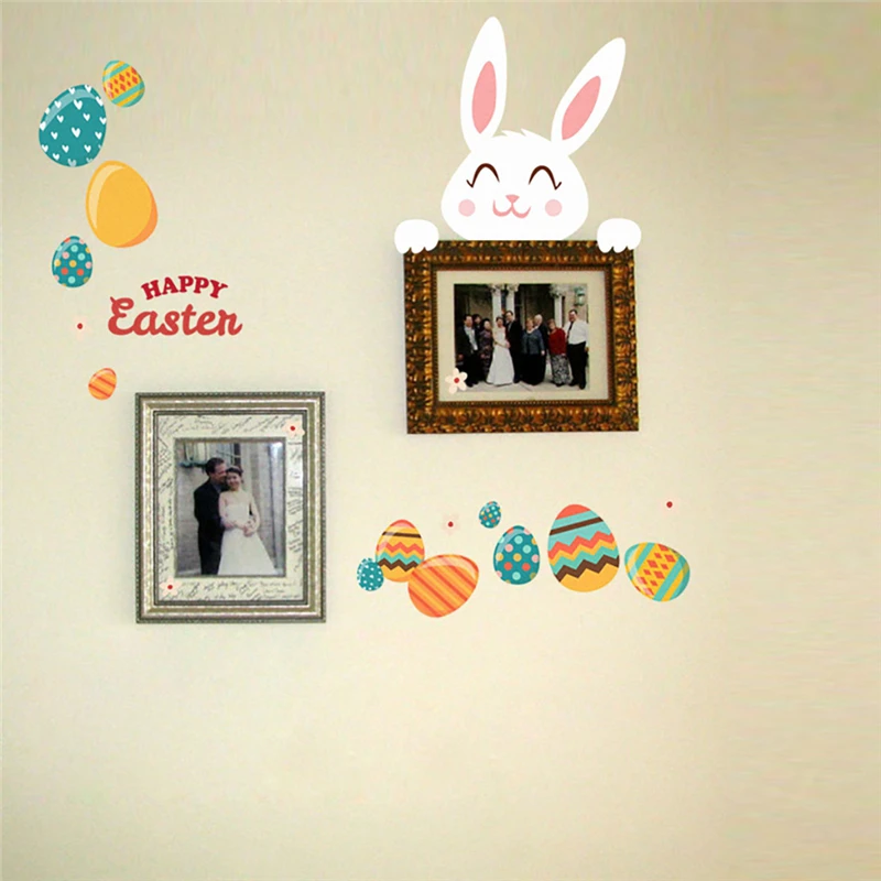 Multicolor Kakuder стена Стикеры Happy Easter Bunny Яйцо Дома, украшенные забавной аппликацией съемный Стикеры для Настенный декор окна челнока March7 - Цвет: Multicolor