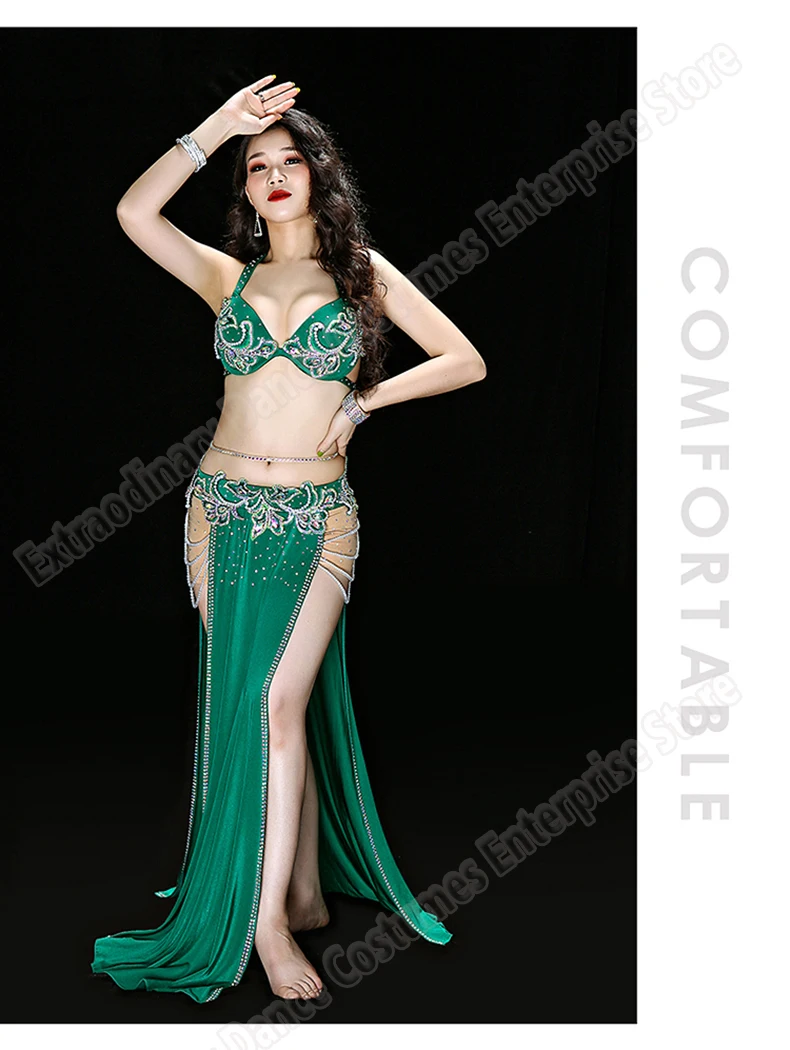 Women Belly Dance Costume Set Carnival Oriental Dance Suit Stage Performance Outfits Sexy Bra Skirt Belt Handmade 3 Colors