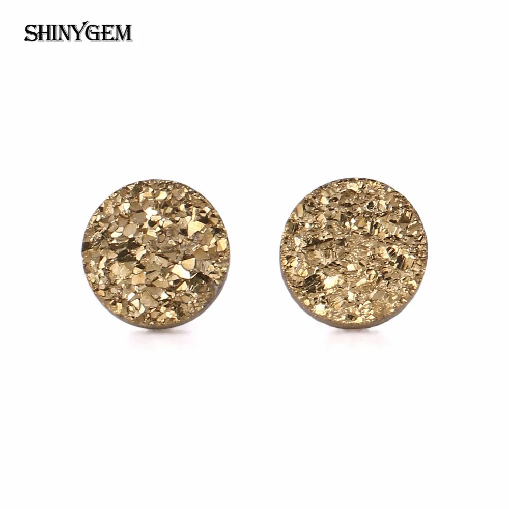ShinyGem 4-10 мм круглые серьги с кристаллами друзы сверкающий натуральный камень опал серьги 925 пробы серебряные серьги-гвоздики для женщин - Окраска металла: Gold