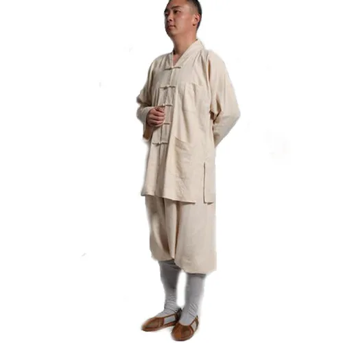 Высококачественная одежда из хлопка и льна с длинным рукавом униформа монаха