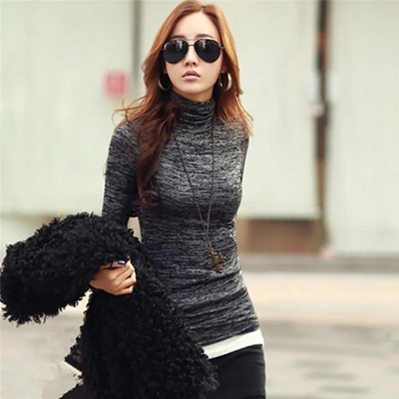 Толстовки для женщин свитер рубашка водолазка повседневное тонкий топ трикотаж