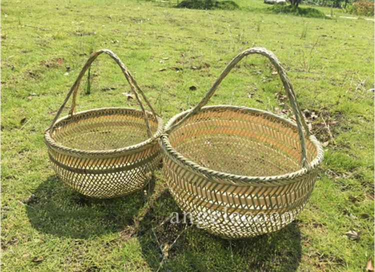 Круглая Большая бамбуковая плетеная корзина, солома из ротанга, ручной работы, органайзер, корзины для хранения хлеба, фруктов, белья, Panier Osier, пикника