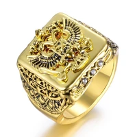 fashion mens signet ring russian empire double eagle rings for male punk gold color arms of the russian big ring with stone