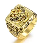 Модная Мужская печатка, кольцо, Русская империя, двойное кольца с изображением орла, мужское Золотое кольцо в стиле панк, большие кольца с камнем