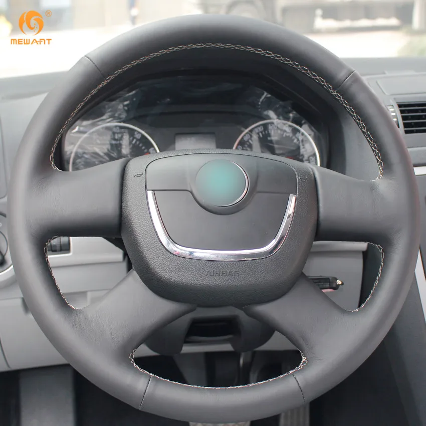 MEWANT черный чехол рулевого колеса автомобиля из натуральной кожи для Skoda Octavia Superb