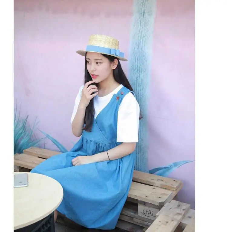 Женская соломенная шляпа с бантом Пляжная плоской подошвой для лета оптовая