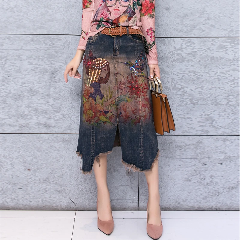 Женская джинсовая юбка весенняя повседневная винтажная большого