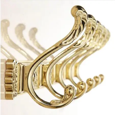 

Carving Gold Plate Wall Mount Clothes And Hat Hook 4-8 Row Vintage Elegant Hook Bathroom Accessories Free Shipping Robe Hanger