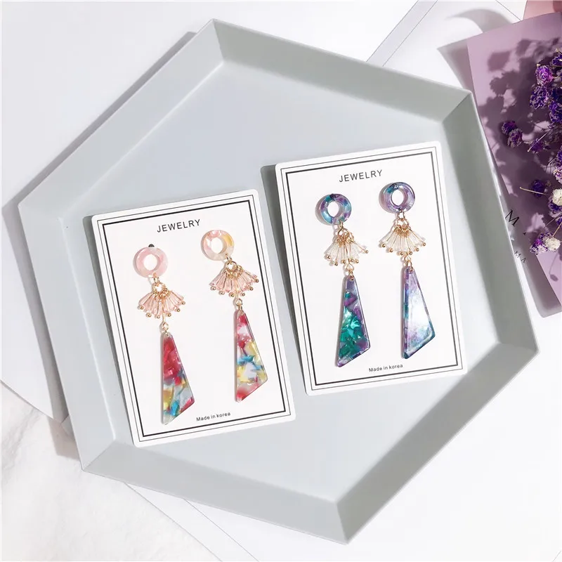Korean fashion boho Crystal tassel Long Drop Earrings for Women jewelry Acrylic Geometric Circle big Dangle oorbellen | Украшения и