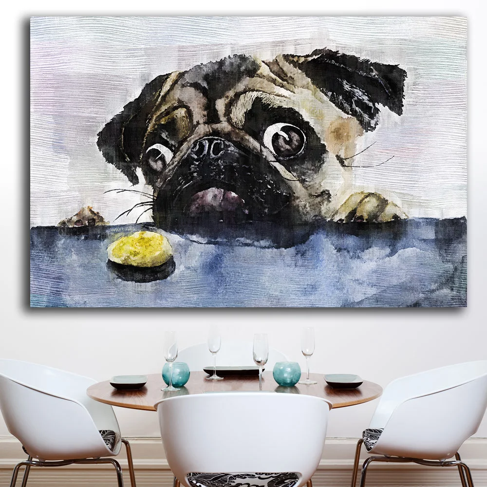 Настенная картина большого размера Настенный декор маслом Мопсов и печенья