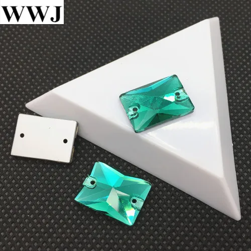 green zircon 8x10,10x14,13x18,18x25 мм, все размеры, цветные стеклянные кристаллы прямоугольной формы, пришитые Стразы с плоским основанием, 2hols Seewing Jewelry Beads - Цвет: green zircon