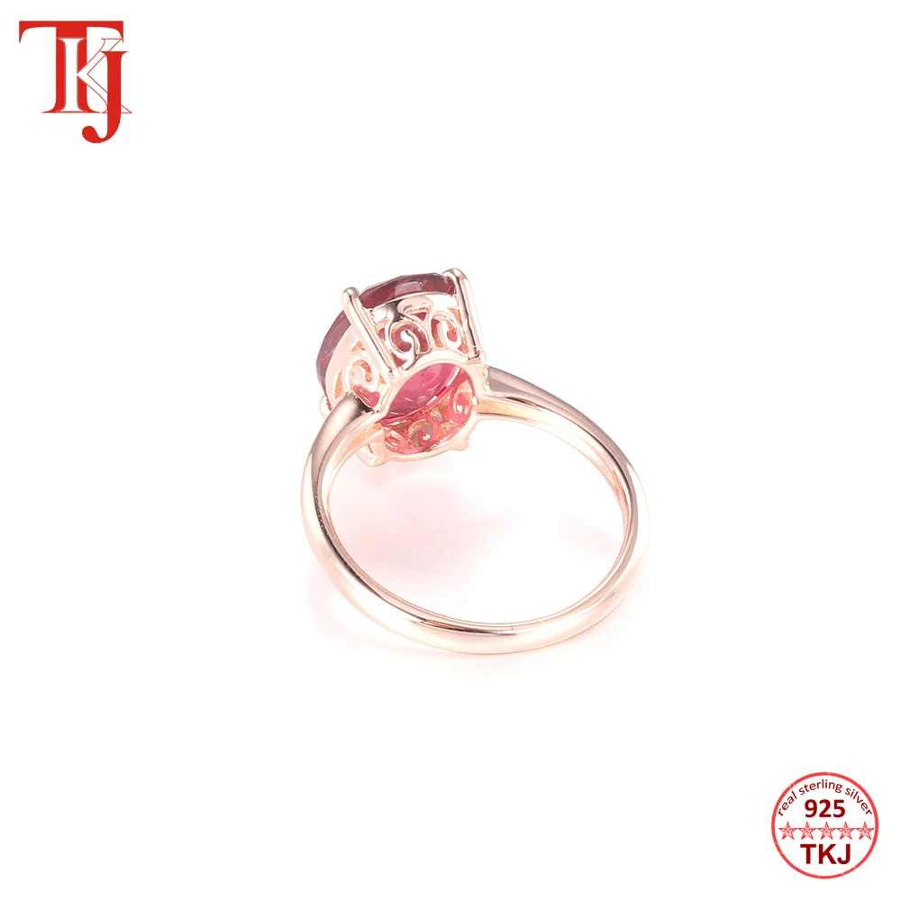 TKJ Настоящее 925 пробы Серебряный, овальной формы, красный драгоценный камень, рубиновые кольца для женщин, обручальные кольца, вечерние кольца для помолвки