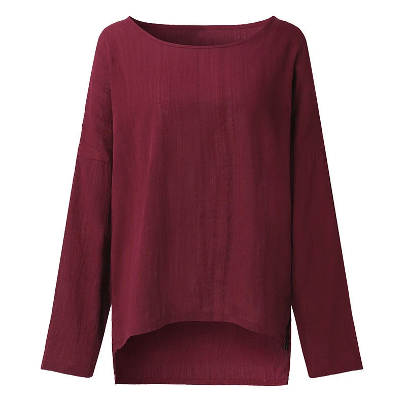 Новые женские хлопковые льняные Топы с длинным рукавом асимметричные топы