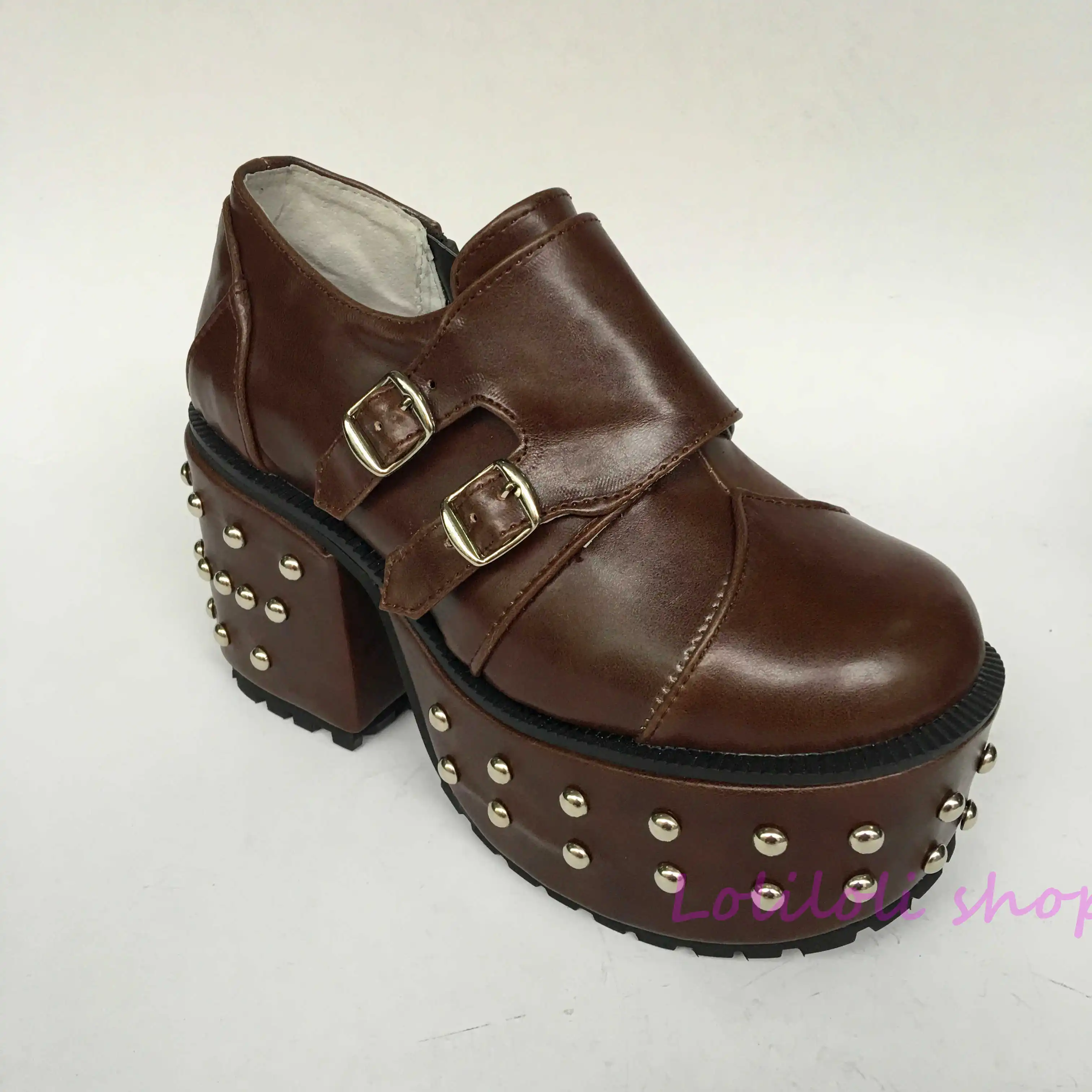 Туфли принцессы кофейные матовые в стиле &quotЛолита&quot на квадратном каблуке