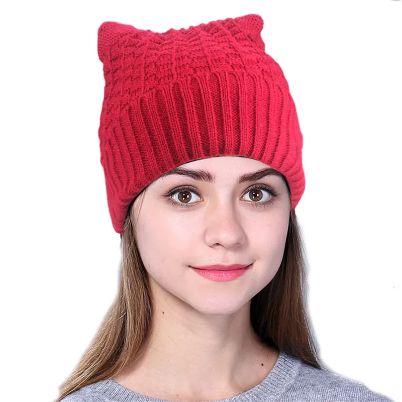 Красный Xthree new cute polyester knitted hat cheap beanie cap with Lining warm winter hats for women outdoor pop ski caps - Цвет: Красный