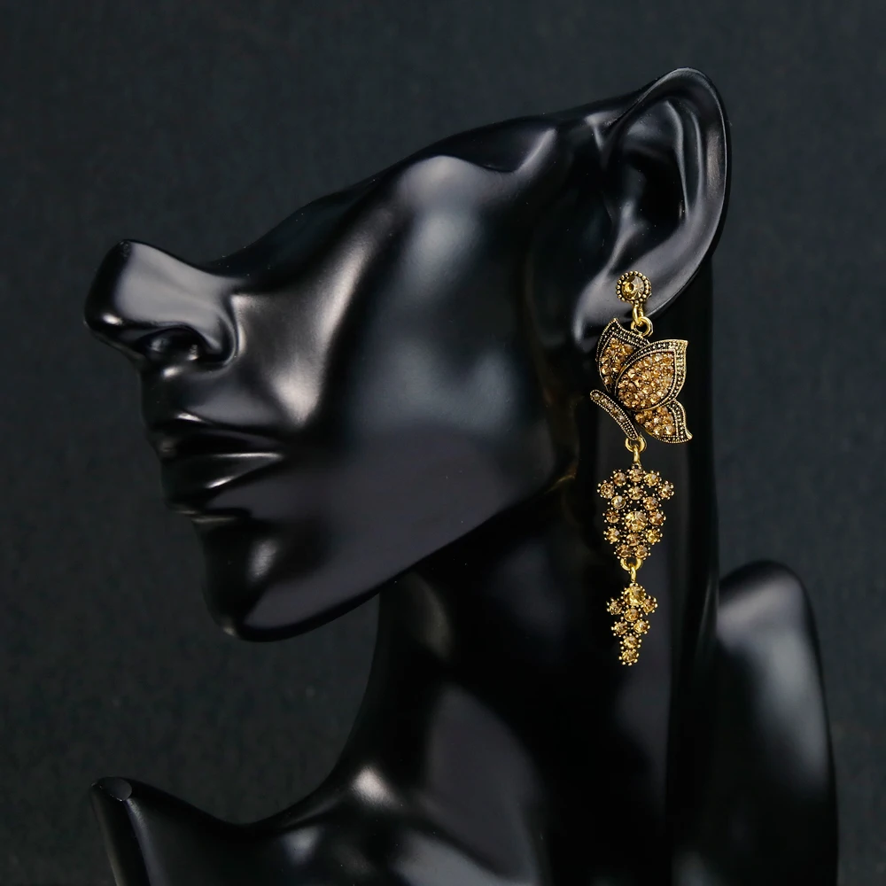 Indian Vintage Alloy Butterfly Tassel Earrings with Stones for Women Girls Wedding Dangle Jewelry | Украшения и аксессуары