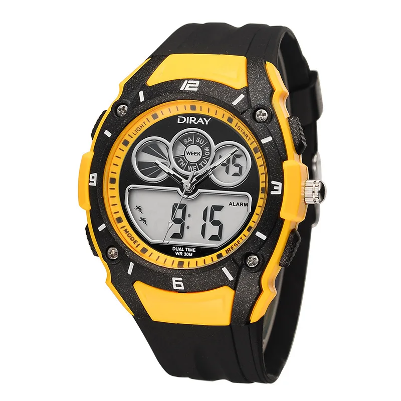 Мужские водонепроницаемые электронные часы с двойным дисплеем и силиконовым