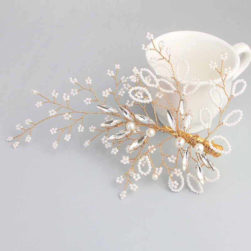 Роскошные свадебные украшения для волос золотой Цвет жемчуг цветок утконоса