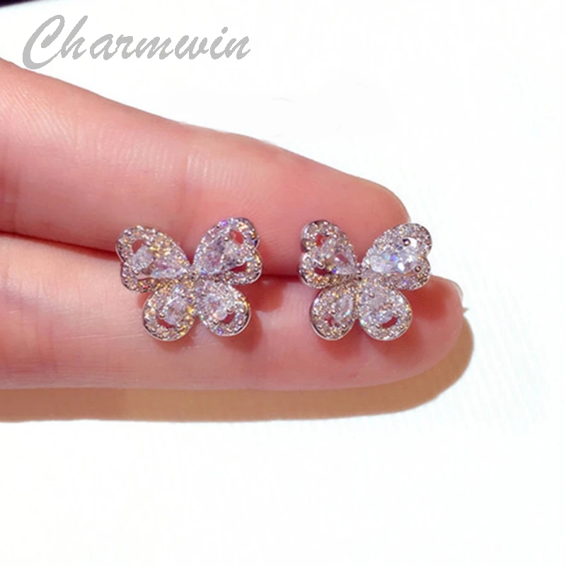 Charmwin новые серьги гвоздики для женщин с кубическим цирконием женские ювелирные