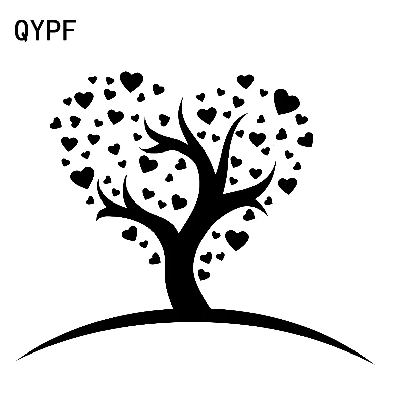 

QYPF, 18,1 см * 14,3 см, край заполнен мультяшными любовными деревьями, забавные и реалистичные виниловые наклейки на окна автомобиля, наклейки
