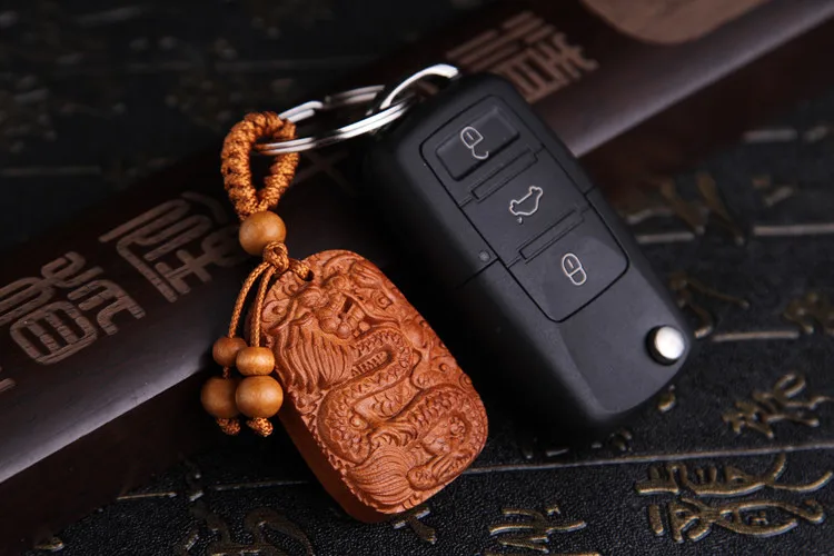 Rosewood Carving Dragon Keychain Key Ring Pendants women key chain with pendant wood charms new arrival christmas gifts | Украшения и