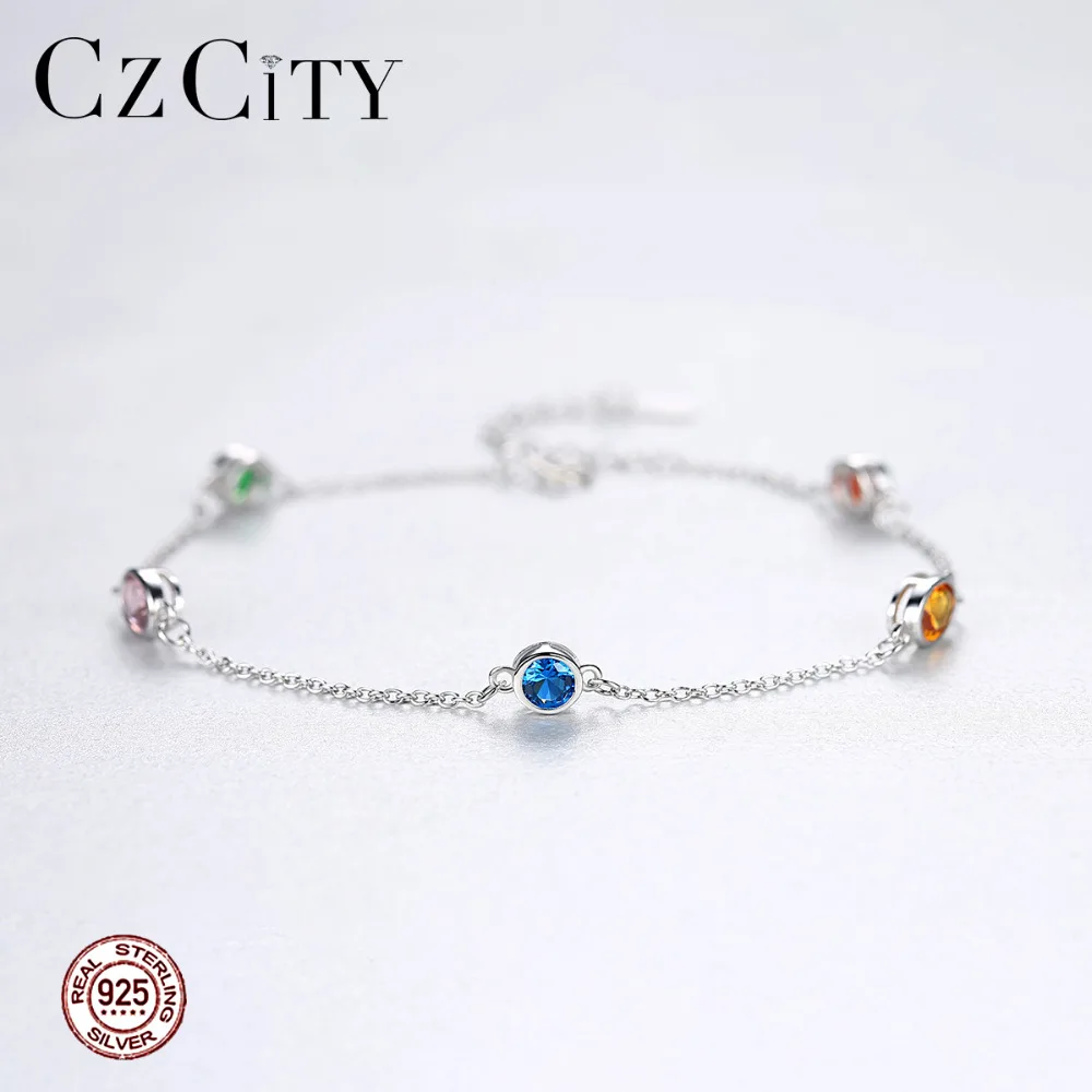 CZCITY 100% 925 стерлингового серебра браслеты манжеты с цепочкой для женщин хорошее