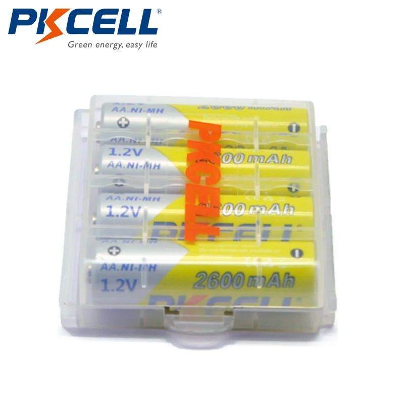 4 x батареи PKCELL AA Ni-MH 2600Mah 1,2 V AA аккумуляторные батареи 2A Bateria Baterias с 1 отсеком для хранения батареи