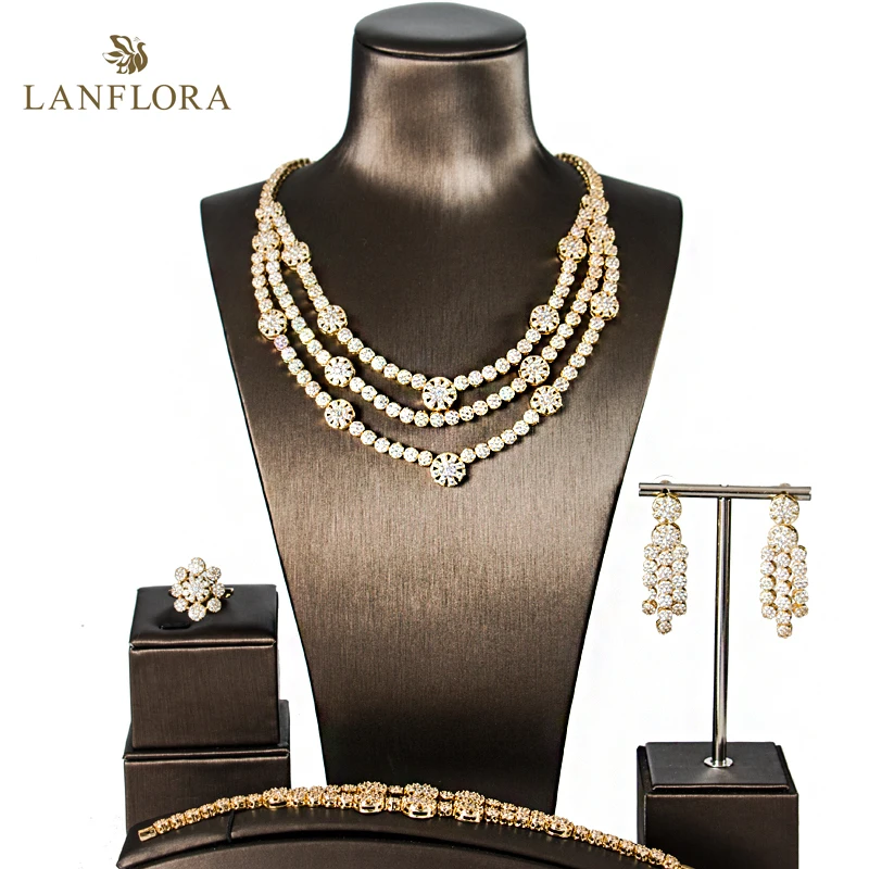 LANFLORA 2018 Новый Винтажный роскошный комплект ювелирных изделий из фианита четыре