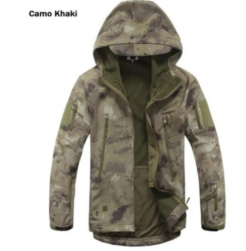 Camo Khaki Для мужчин Pro Man скрытень Акула кожа софтшелл камуфляж с капюшоном армейское пальто Военная тактическая куртка охота водонепроницаемая верхняя одежда - Цвет: Camo Khaki