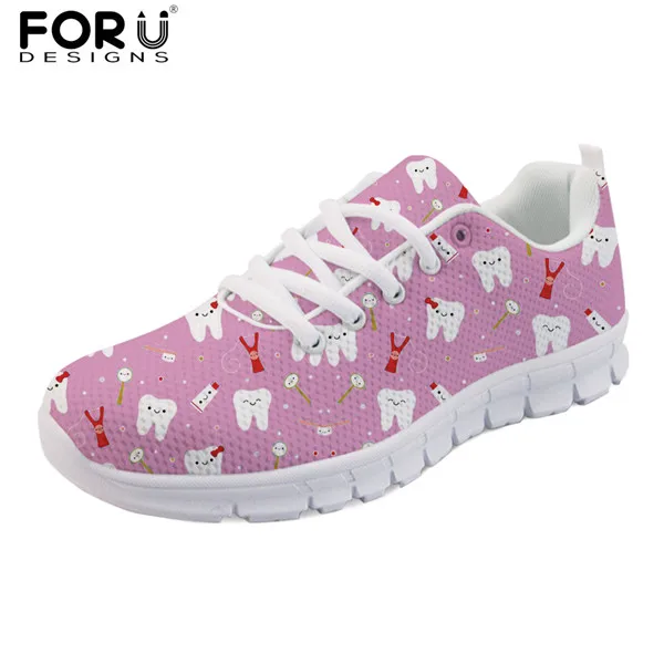 FORUDESIGNS/милые кроссовки на плоской подошве с рисунком дантиста; женская модная Легкая удобная прогулочная обувь с рисунком из мультфильма; женская сетчатая обувь - Цвет: 3
