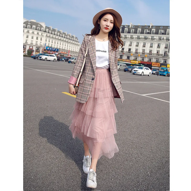 Женский блейзер в Корейском стиле повседневный популярный костюм клетку Женская